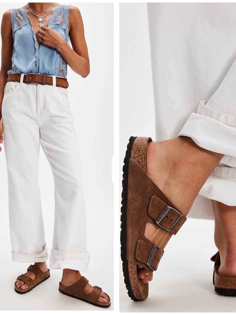 Birkenstock Suede Two-Buckle Slide Sandals in Brown